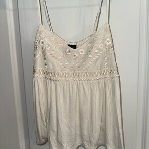 American Eagle Outfitters Cream Embroidered Tank Top
